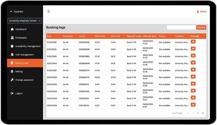 Healthcare workforce automation platform demonstrating real-time monitoring, intelligent staff assignment, multi-portal integration, and operational reporting capabilities.