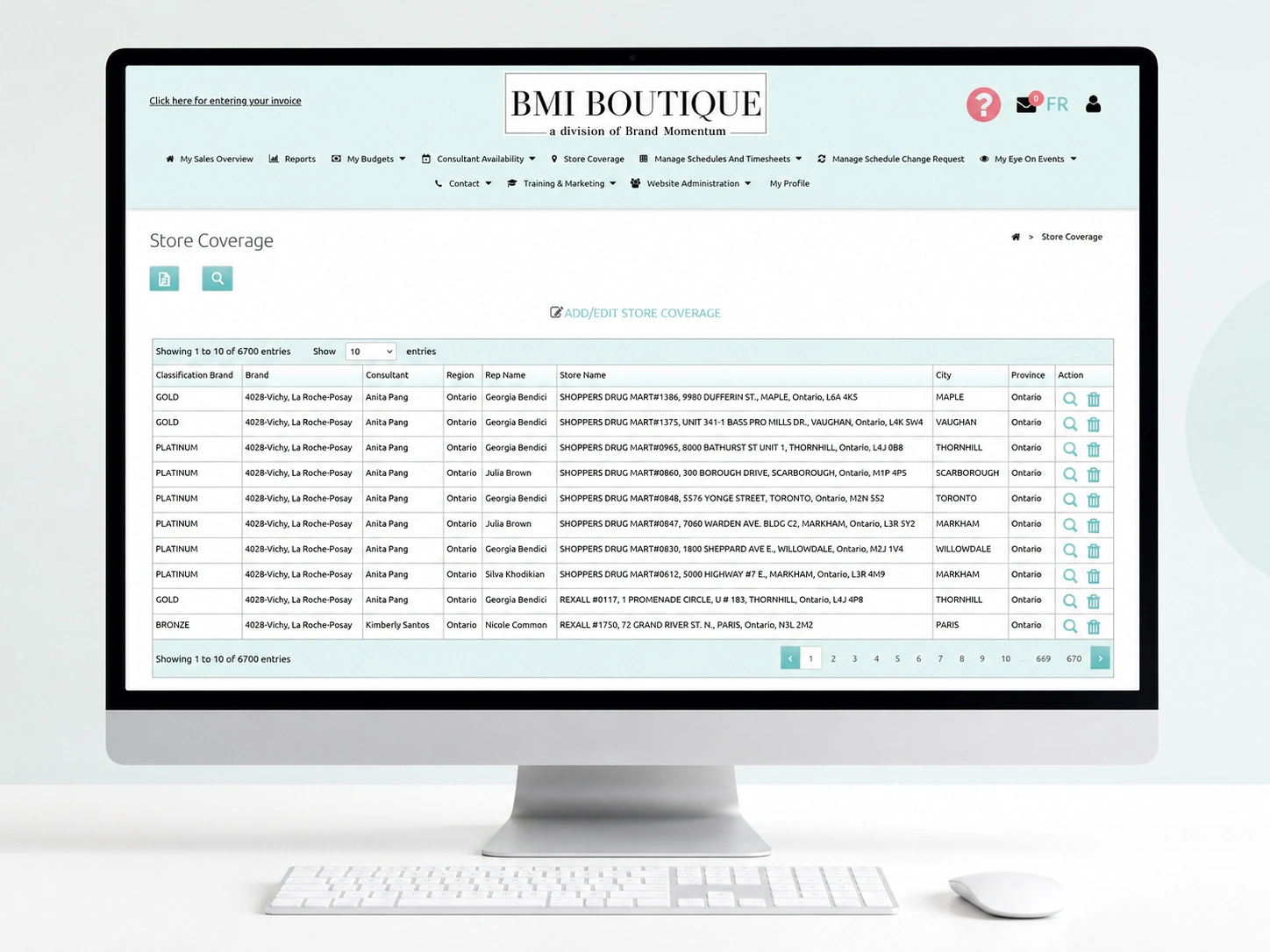 BMI Boutique Staffing & Training Platform dashboard showcasing a custom workforce management, consultant scheduling, and training management web application.