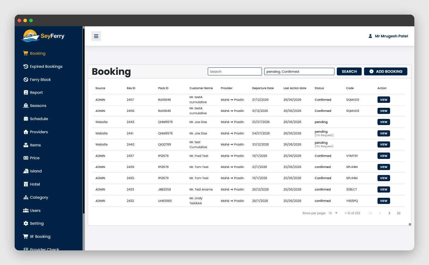 Booking class and reservation management dashboard for ferry booking platform