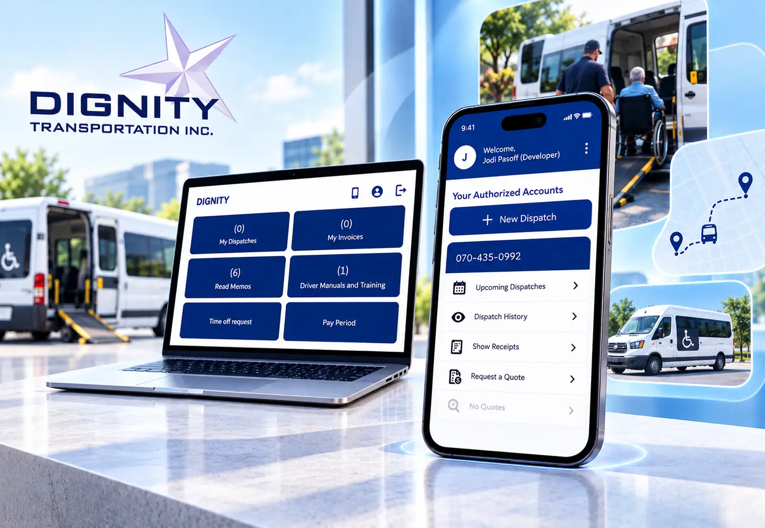 Custom transportation management software for dispatch, ride tracking, driver operations, scheduling, and invoicing
