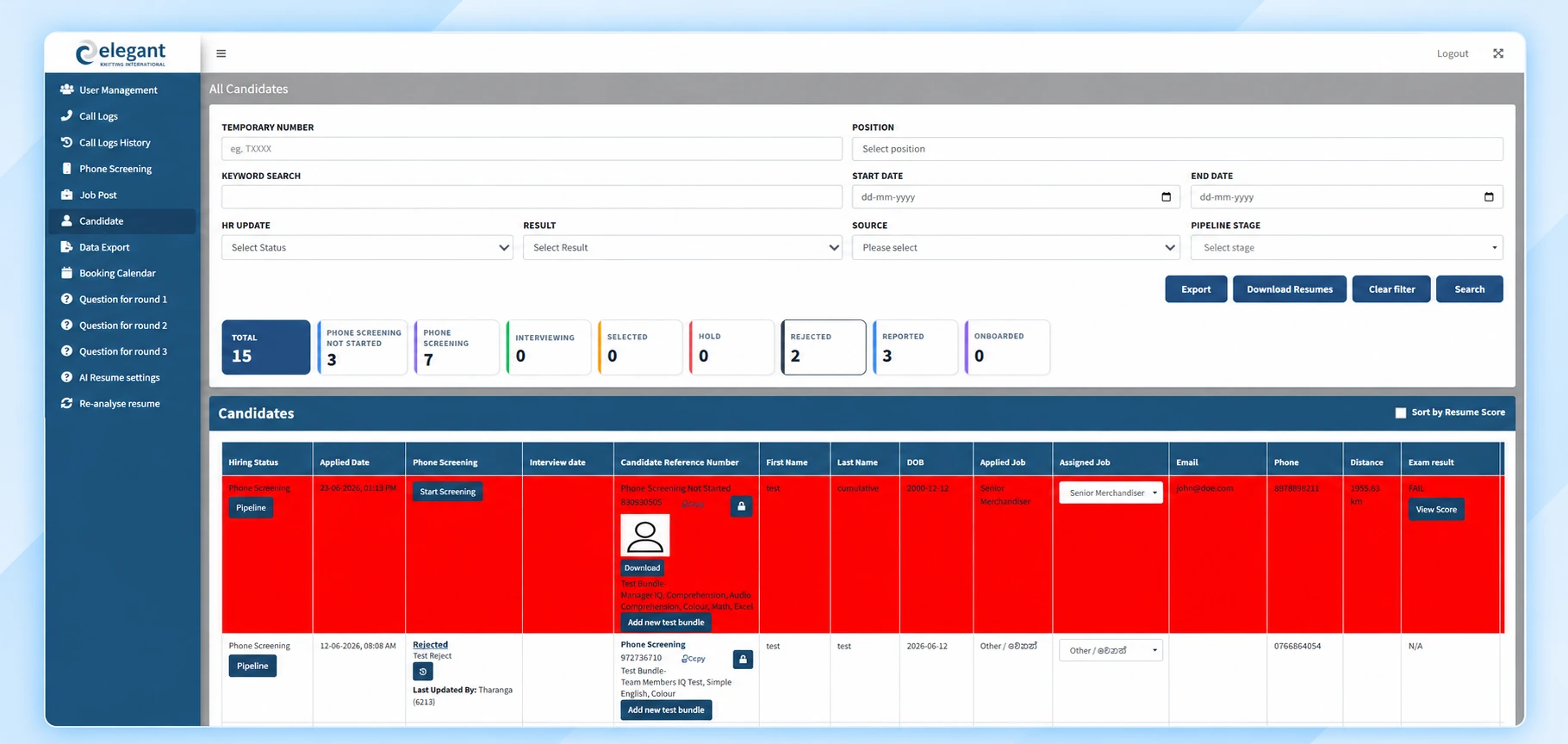 All Candidates – View and manage candidate applications with AI scores