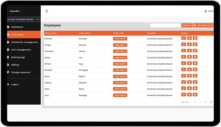 Healthcare Shift Booking Automation Platform dashboard showcasing automated shift matching, workforce scheduling, employee availability, and centralized booking management.