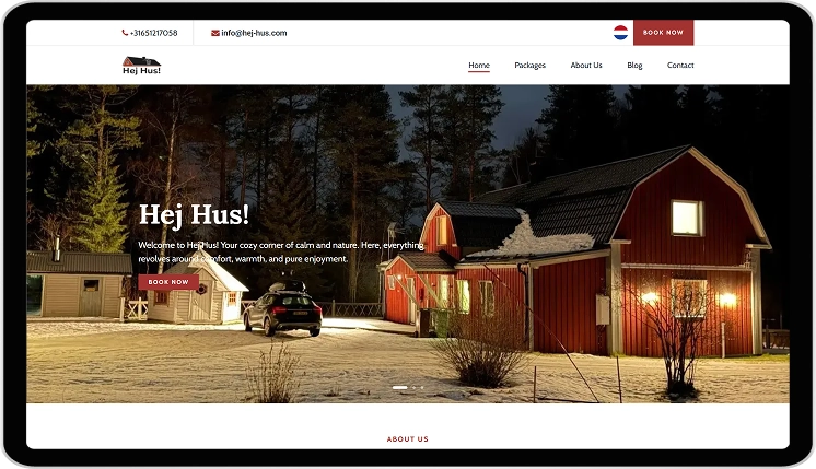 Hej Hus custom holiday home and hotel booking website in Lapland