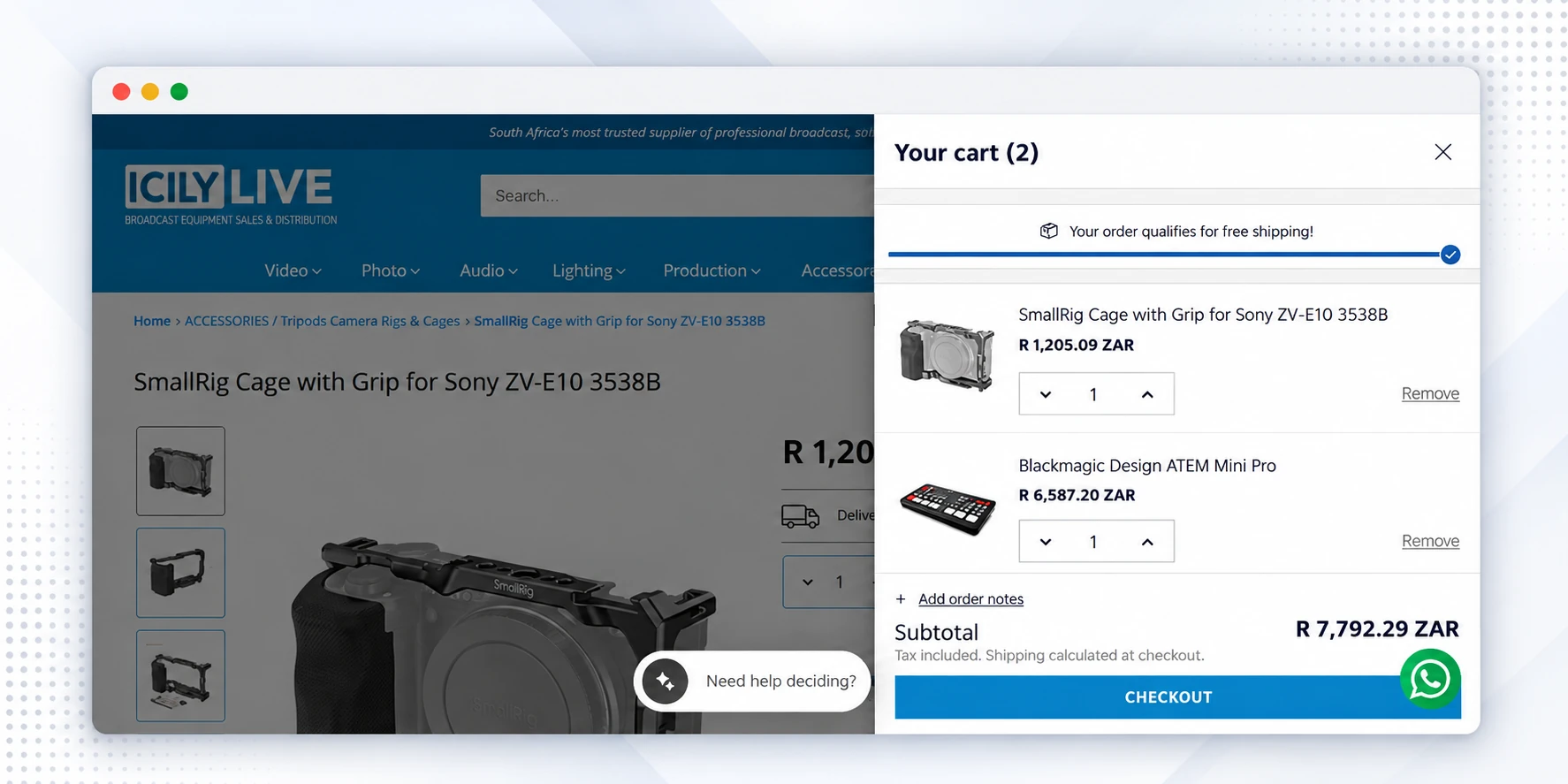 Icily Live shopping cart
