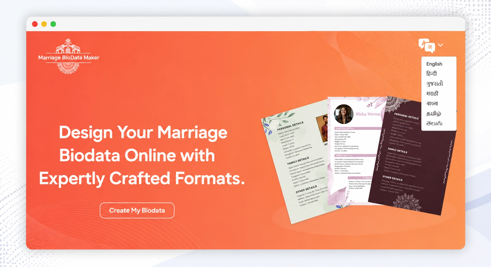 Multi-language marriage biodata generation with preserved template design