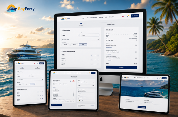 Custom SeyFerry ferry booking website developed for online ticket and transfer reservations