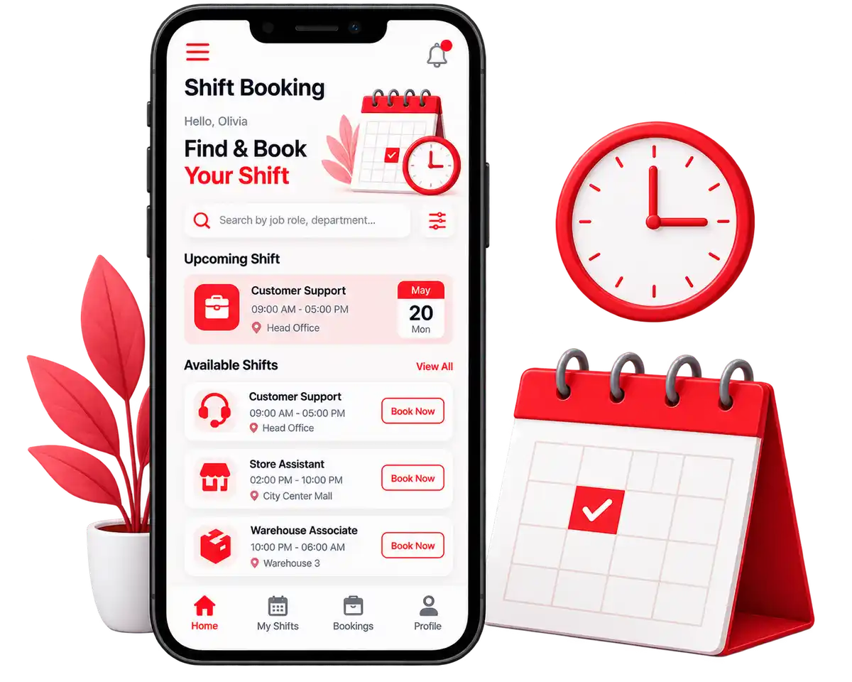 Shift Booking Apps – View, book and manage available shifts for employees and service providers