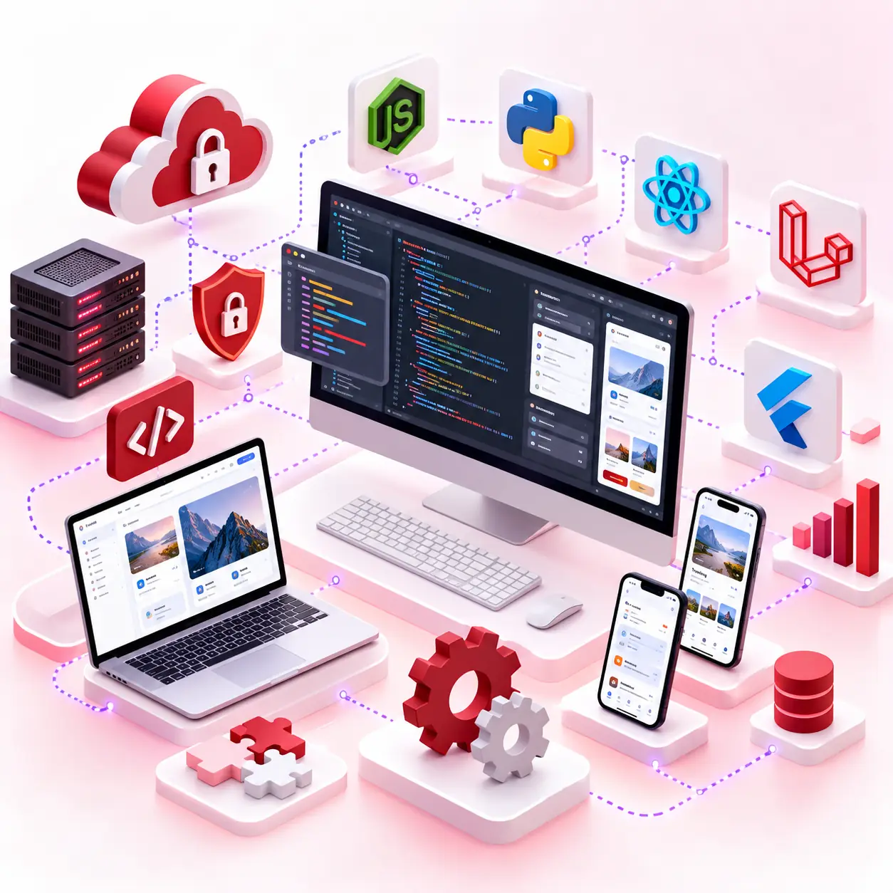 Our Technology & Development Expertise – Node.js, Python, Laravel, PHP, React, Next.js and Flutter for websites, SaaS and mobile apps
