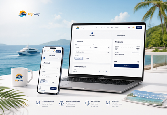 Online ticket booking platform developed by CumulativeApps for ferry, shuttle, and taxi reservations in the Seychelles